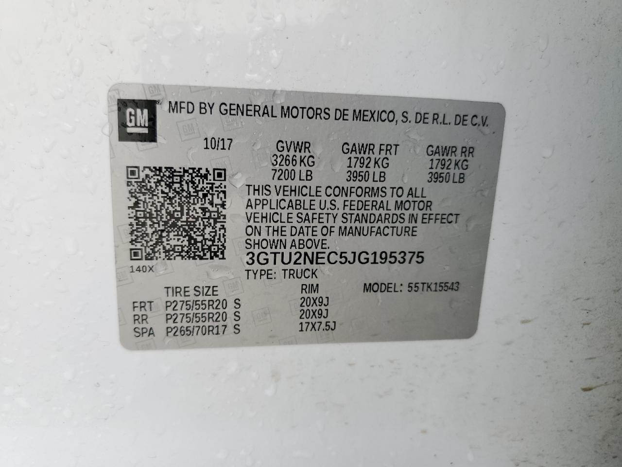 3GTU2NEC5JG195375 2018 GMC Sierra K1500 Slt