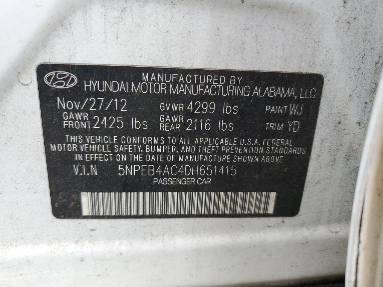 5NPEB4AC4DH651415 2013 Hyundai Sonata Gls