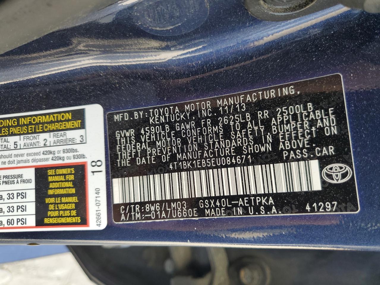 4T1BK1EB5EU084671 2014 Toyota Avalon Base