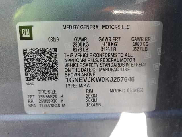 2019 Chevrolet Traverse High Country VIN: 1GNEVJKW0KJ257646 Lot: 58094204