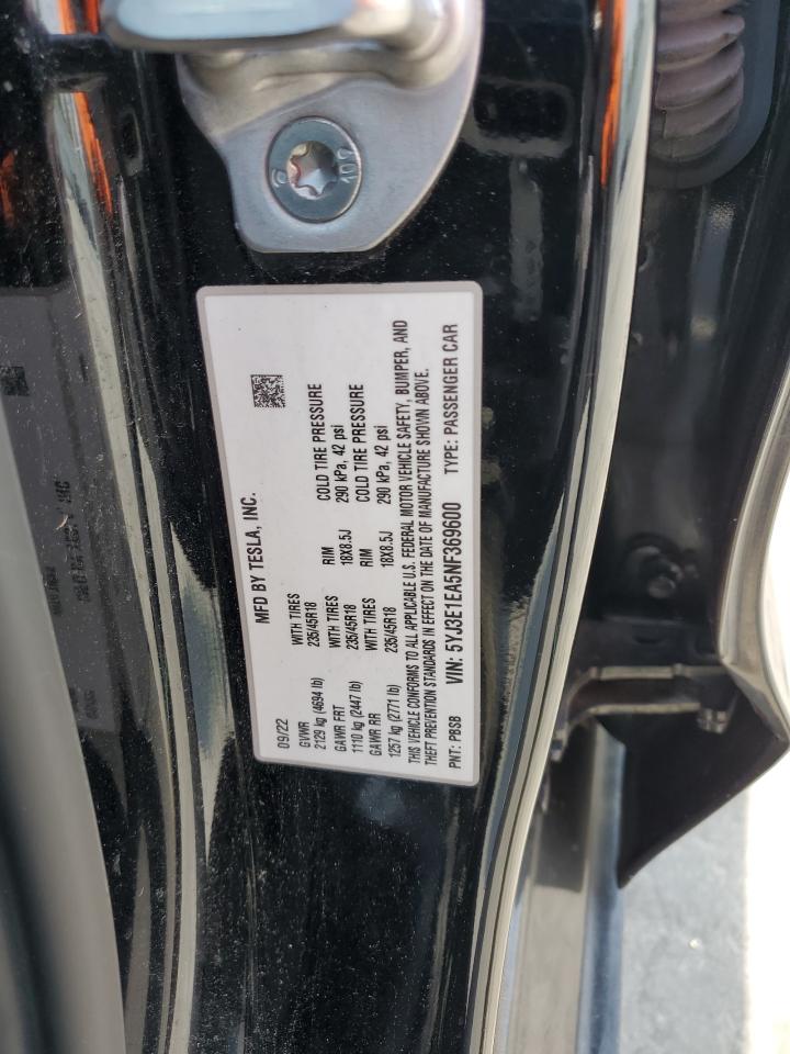 5YJ3E1EA5NF369600 2022 Tesla Model 3