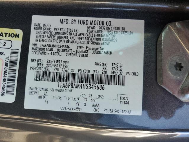 2017 Ford Mustang VIN: 1FA6P8AM4H5345686 Lot: 59059504