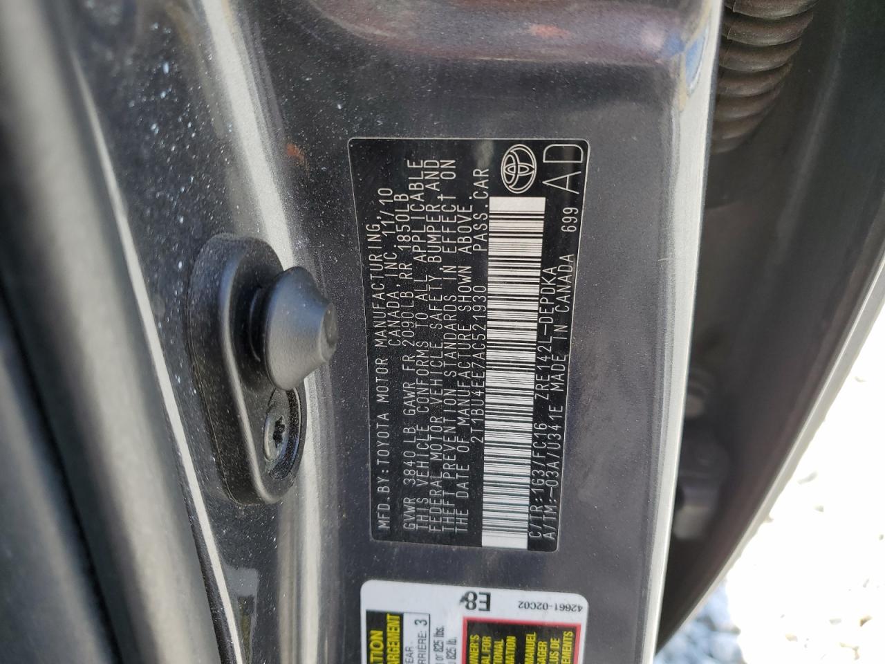 2T1BU4EE7AC521930 2010 Toyota Corolla Base