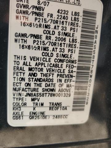 2008 Nissan Rogue S VIN: JN8AS58T78W001329 Lot: 50203124