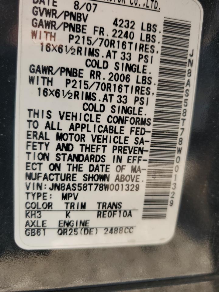 JN8AS58T78W001329 2008 Nissan Rogue S