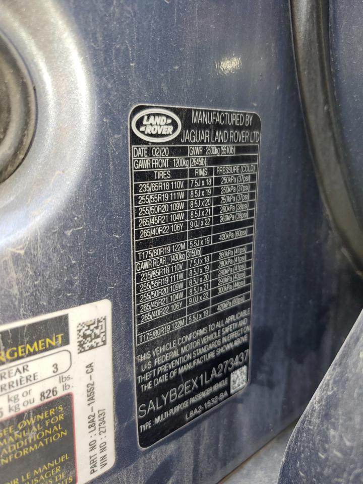 SALYB2EX1LA273437 2020 Land Rover Range Rover Velar S