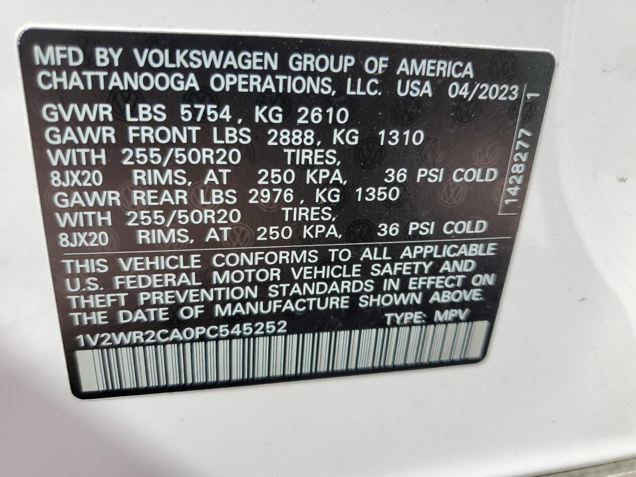 1V2WR2CA0PC545252 2023 Volkswagen Atlas Se