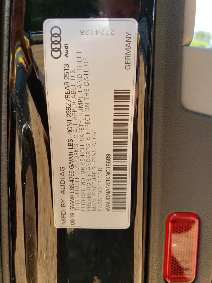 WAUDNAF43KN018689 2019 Audi A4 Premium