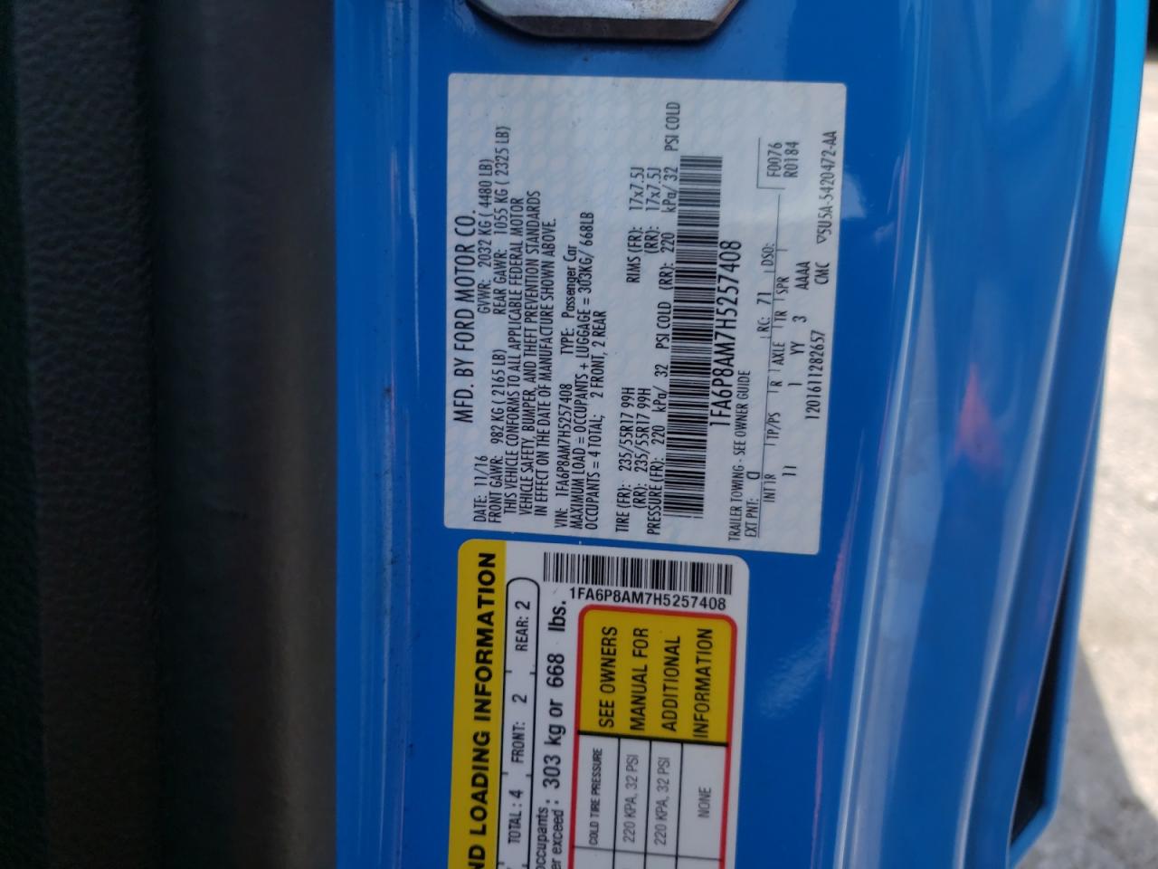 1FA6P8AM7H5257408 2017 Ford Mustang