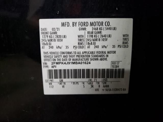 2021 Ford Edge Sel VIN: 2FMPK4J91MBA01624 Lot: 60302944