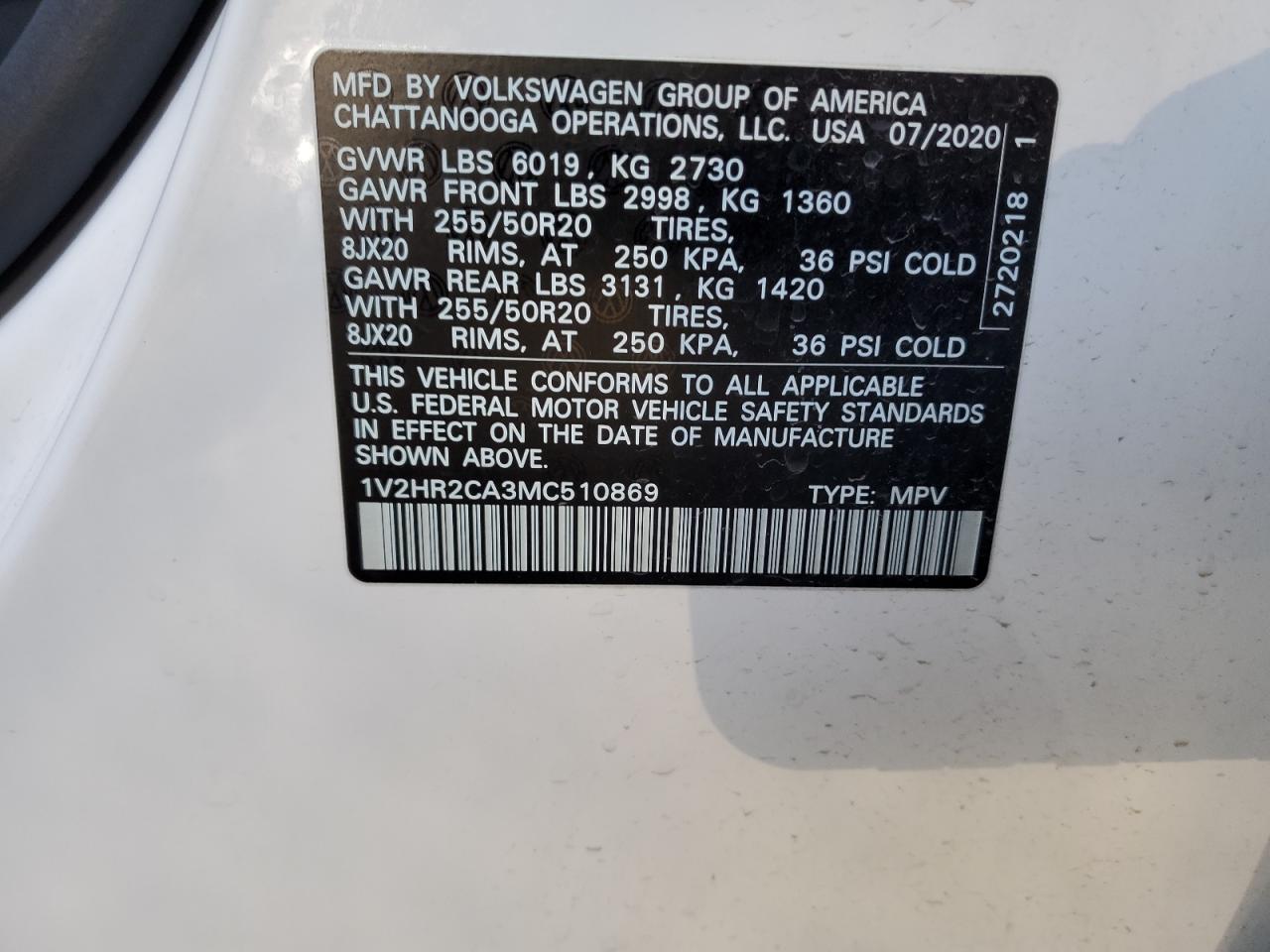 2021 Volkswagen Atlas Se vin: 1V2HR2CA3MC510869