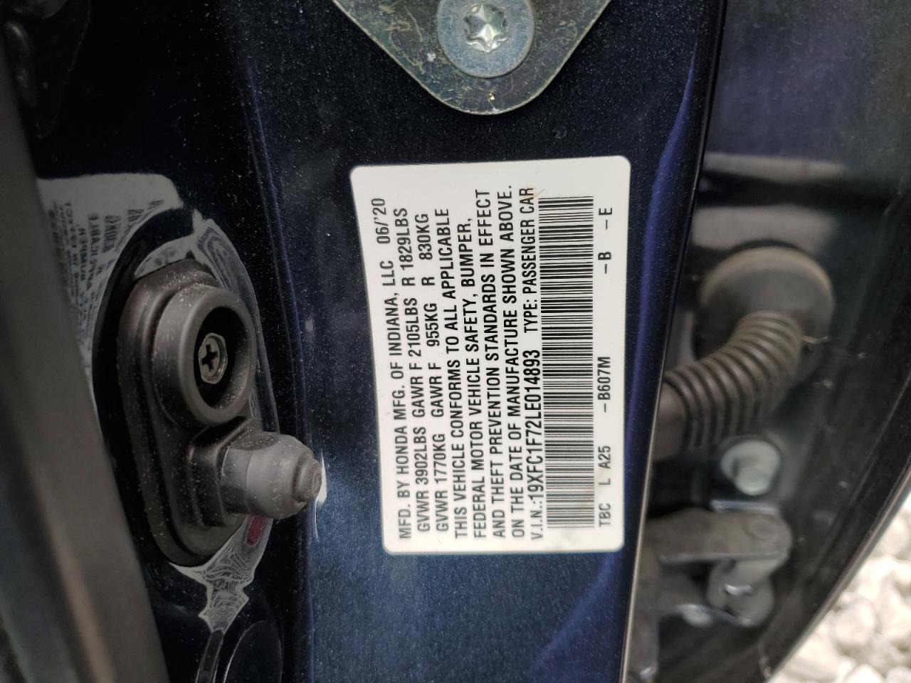 19XFC1F72LE014893 2020 Honda Civic Exl