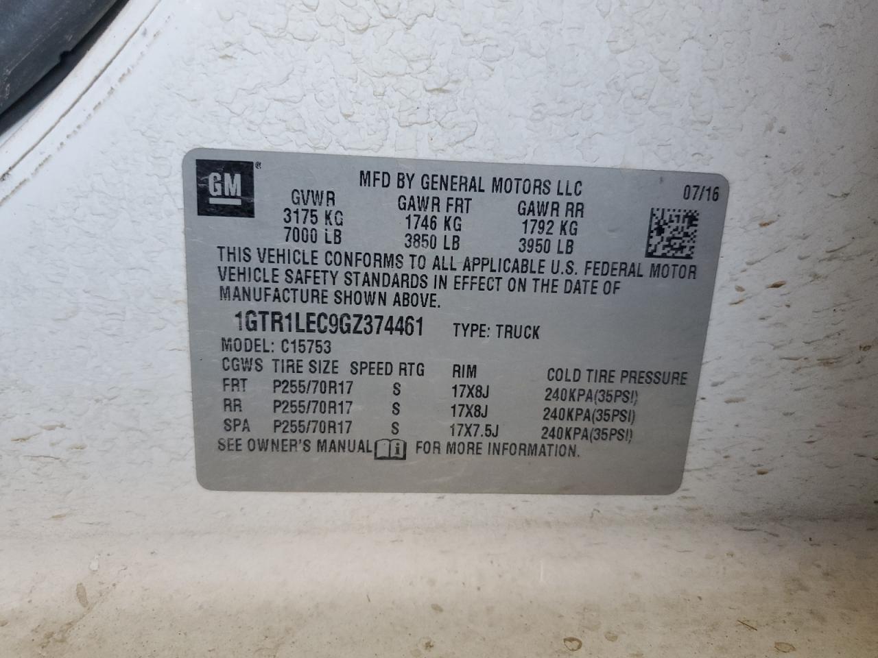 1GTR1LEC9GZ374461 2016 GMC Sierra C1500