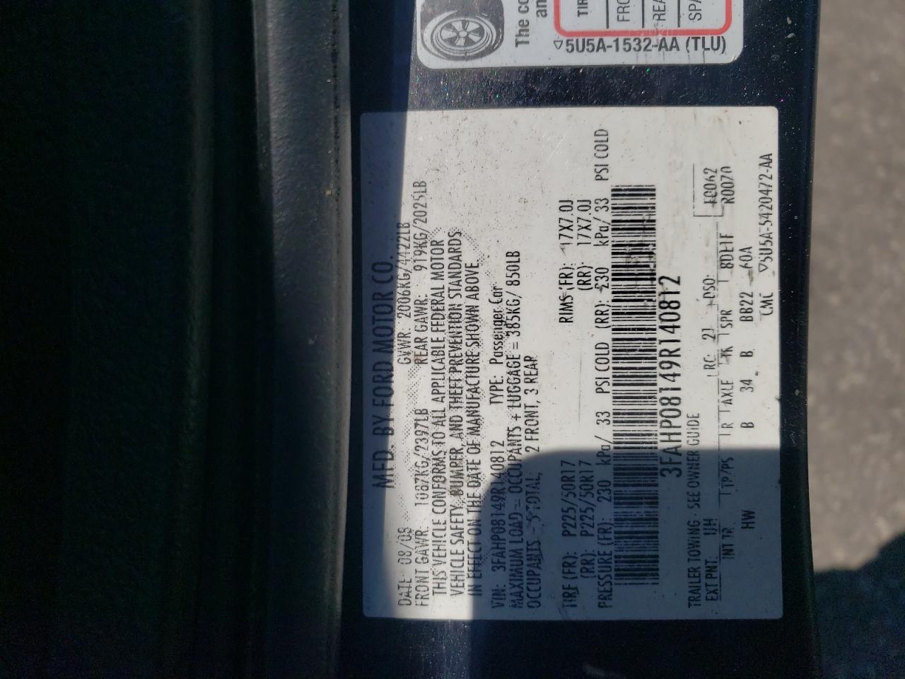 3FAHP08149R140812 2009 Ford Fusion Sel