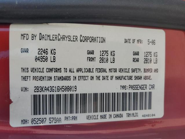 2006 Dodge Charger Se VIN: 2B3KA43G16H508019 Lot: 58101674