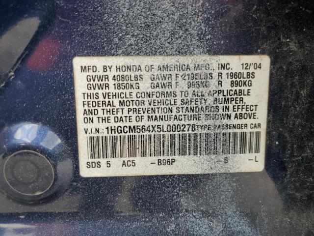 2005 Honda Accord Lx VIN: 1HGCM564X5L000278 Lot: 58883014