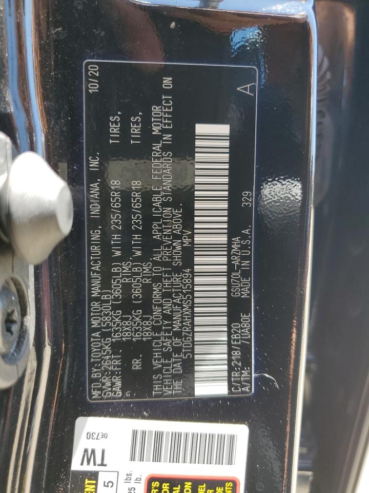 5TDGZRAHXMS515894 2021 Toyota Highlander Xle