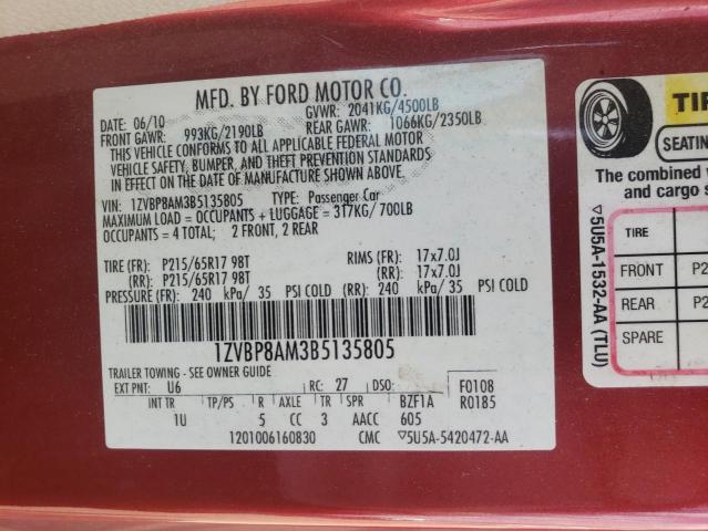 2011 Ford Mustang VIN: 1ZVBP8AM3B5135805 Lot: 60664894