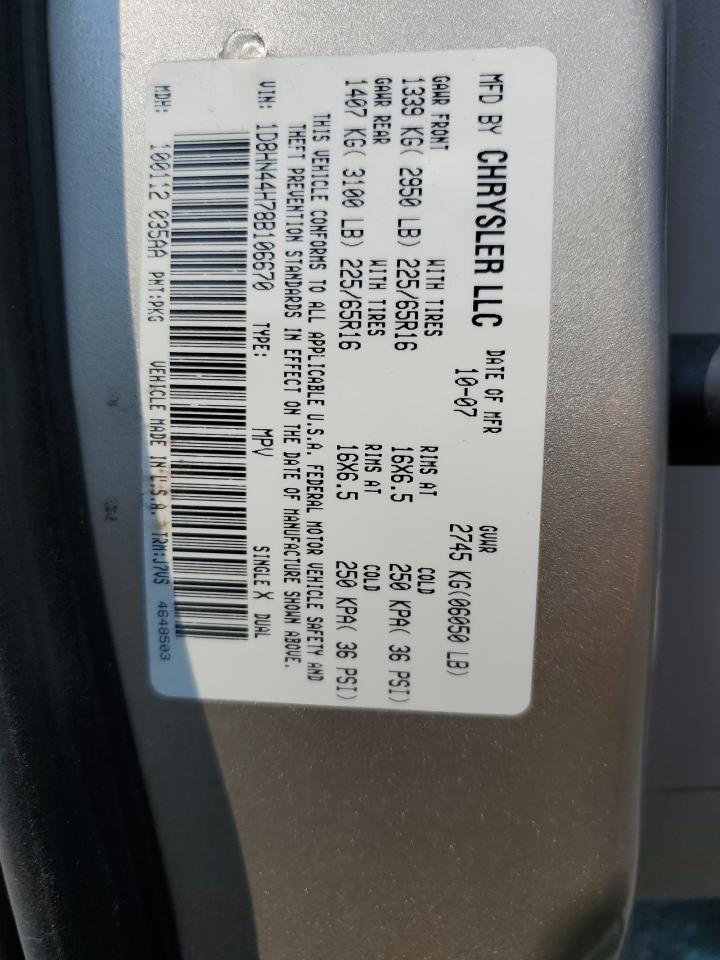 1D8HN44H78B106670 2008 Dodge Grand Caravan Se