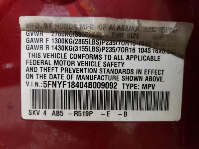 2004 Honda Pilot Ex VIN: 5FNYF18404B009092 Lot: 60265494