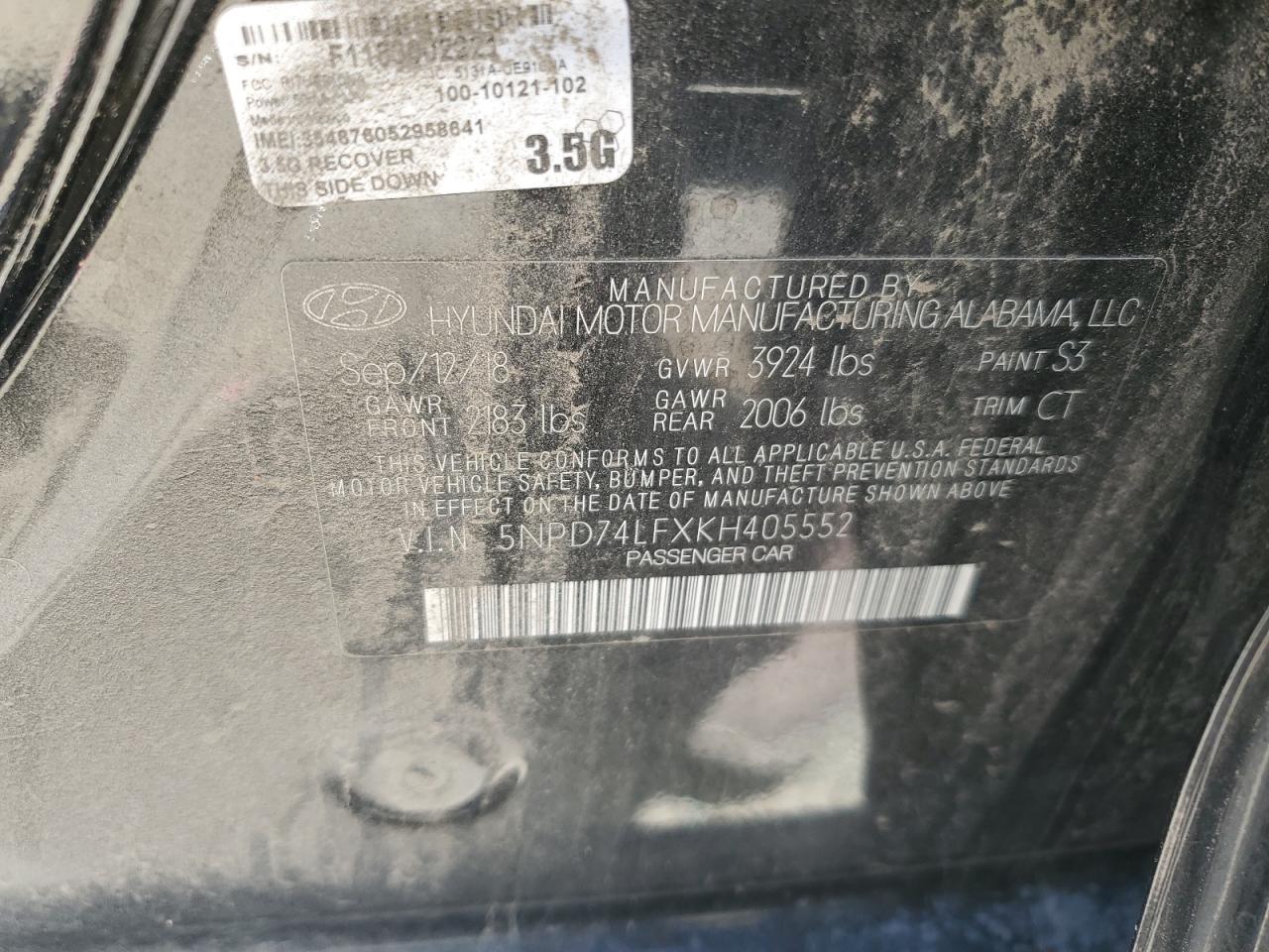 5NPD74LFXKH405552 2019 Hyundai Elantra Se