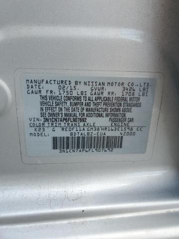 2015 Nissan Versa S VIN: 3N1CN7AP6FL907692 Lot: 58307664