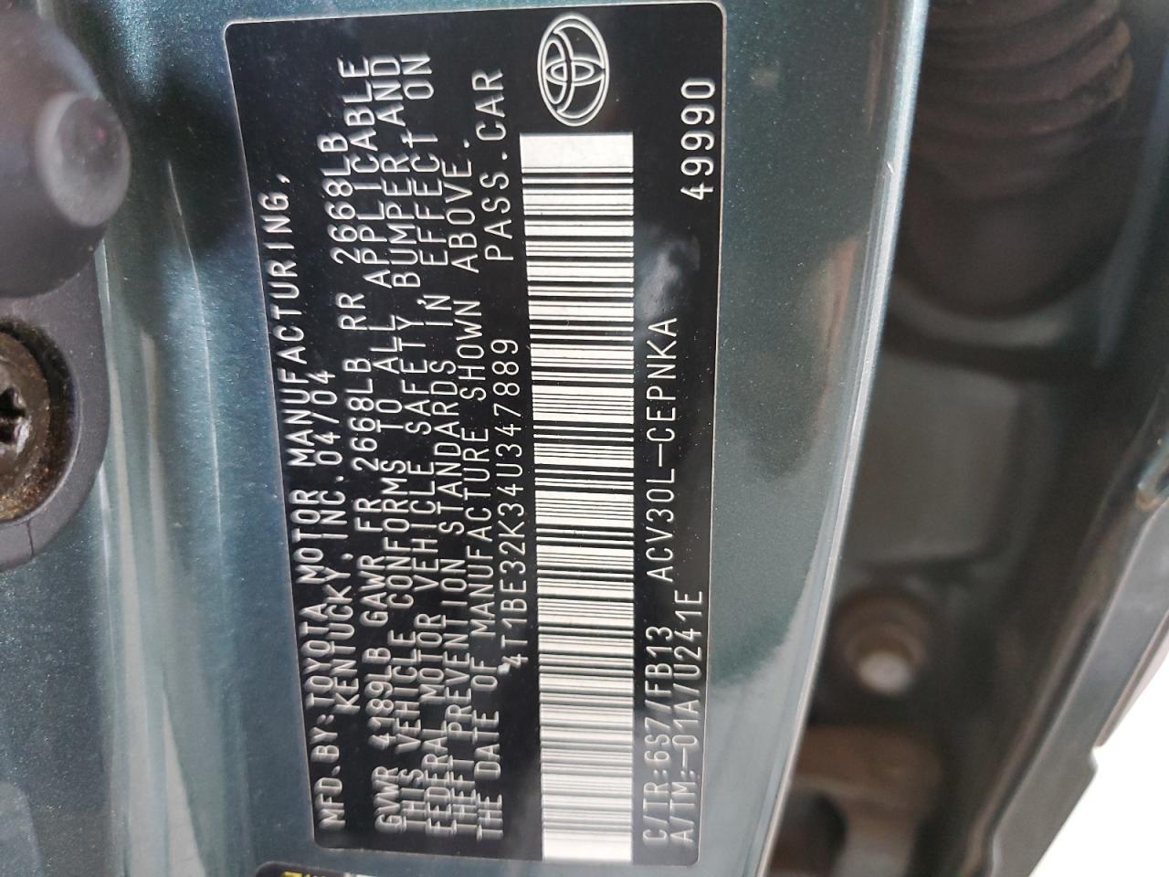 4T1BE32K34U347889 2004 Toyota Camry Le