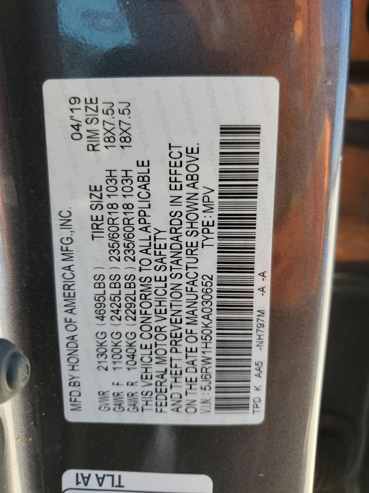 5J6RW1H50KA030652 2019 Honda Cr-V Ex