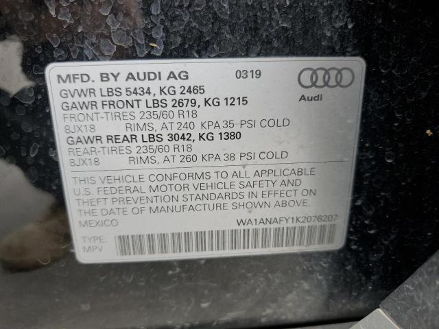 2019 Audi Q5 Premium VIN: WA1ANAFY1K2076207 Lot: 59540584