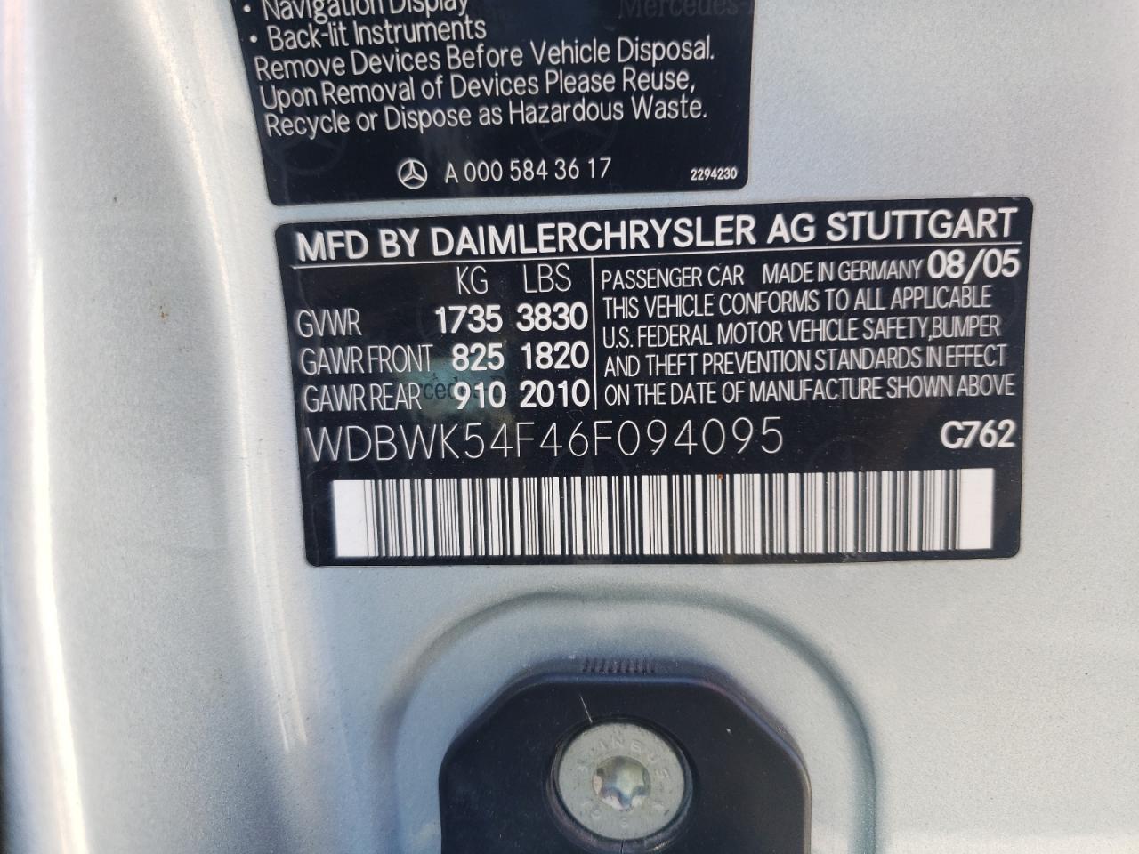 WDBWK54F46F094095 2006 Mercedes-Benz Slk 280