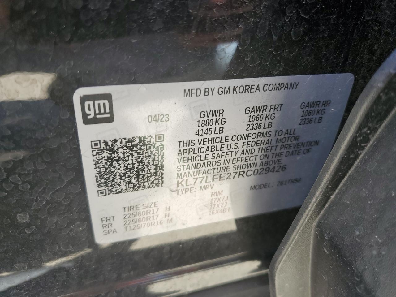 KL77LFE27RC029426 CHEVROLET TRAX 2024