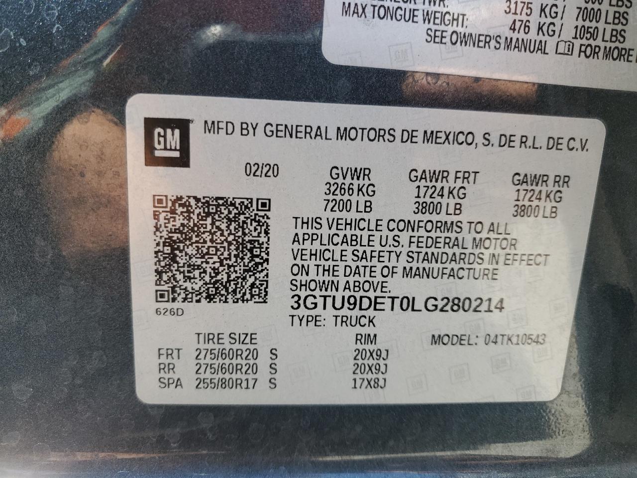3GTU9DET0LG280214 2020 GMC Sierra K1500 Slt