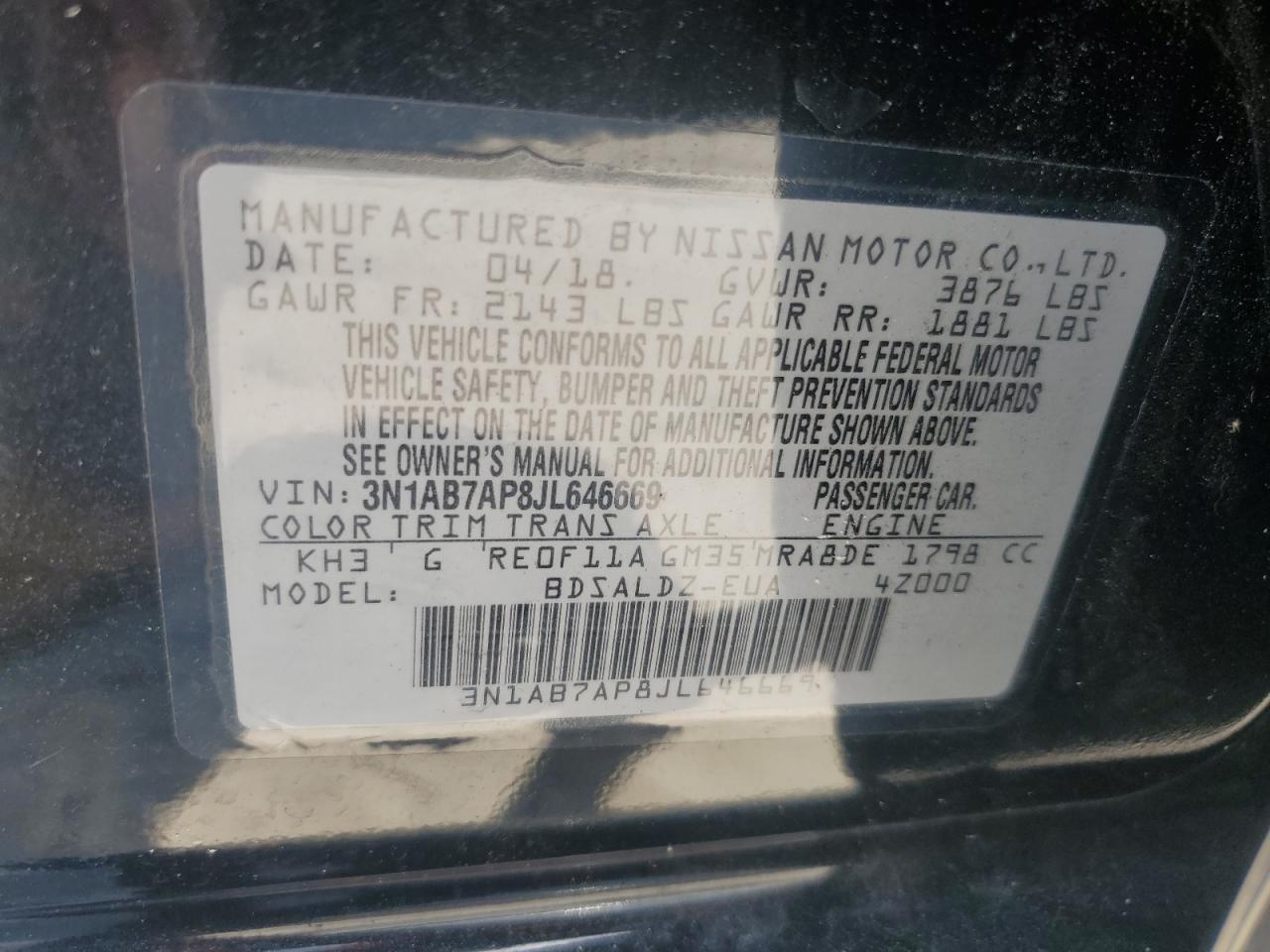 3N1AB7AP8JL646669 2018 Nissan Sentra S