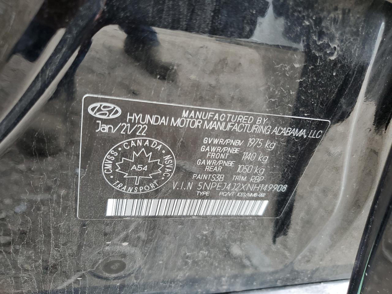 5NPEJ4J2XNH149908 2022 Hyundai Sonata Sel Plus