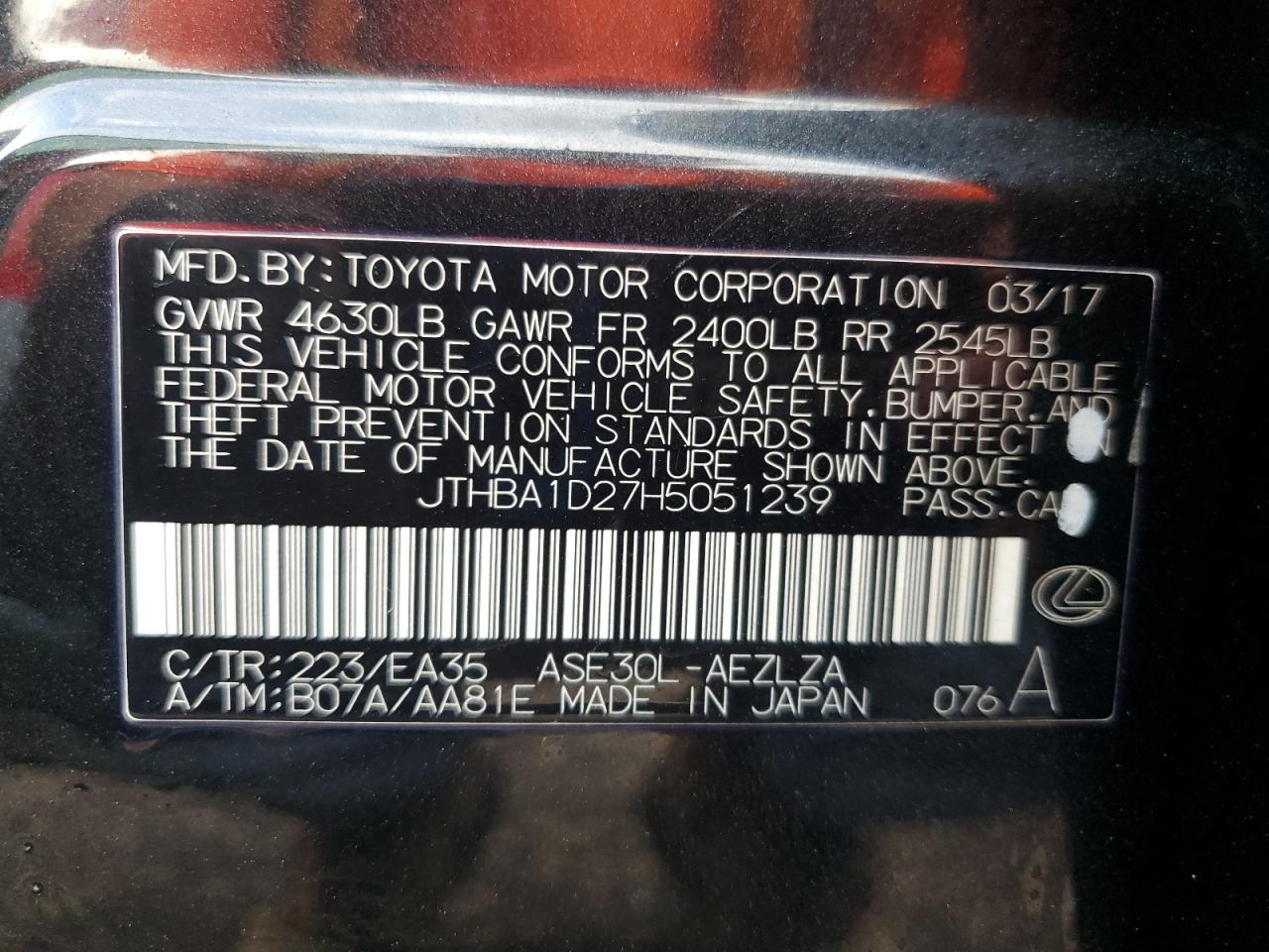 JTHBA1D27H5051239 2017 Lexus Is 200T