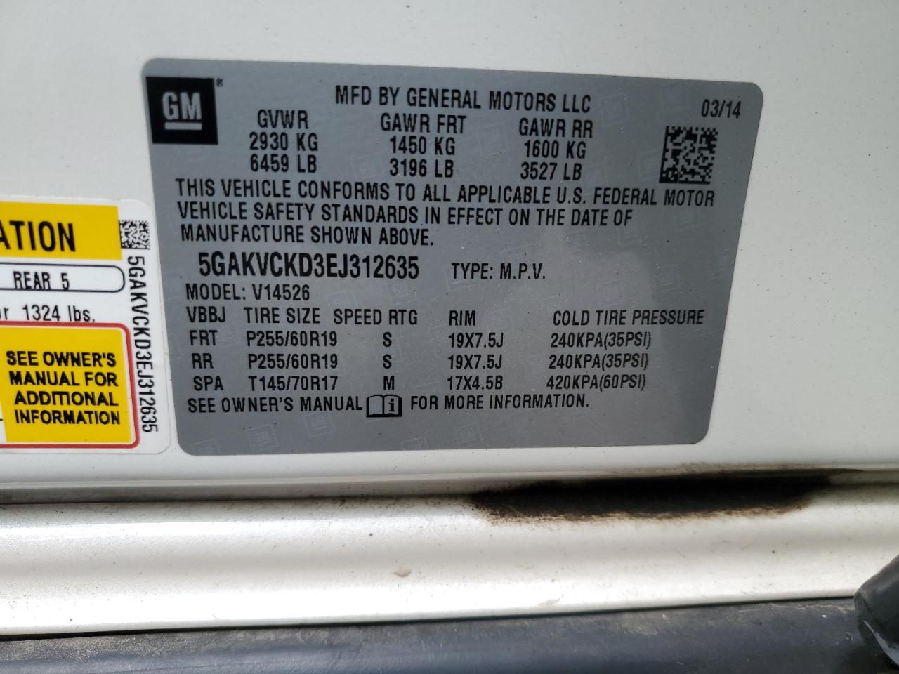 5GAKVCKD3EJ312635 2014 Buick Enclave