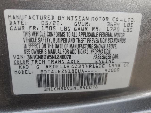 2022 Nissan Versa S VIN: 3N1CN8DV5NL840078 Lot: 61277994