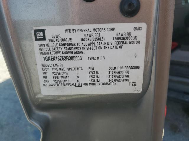 2003 Chevrolet Tahoe K1500 VIN: 1GNEK13Z63R305803 Lot: 57894604