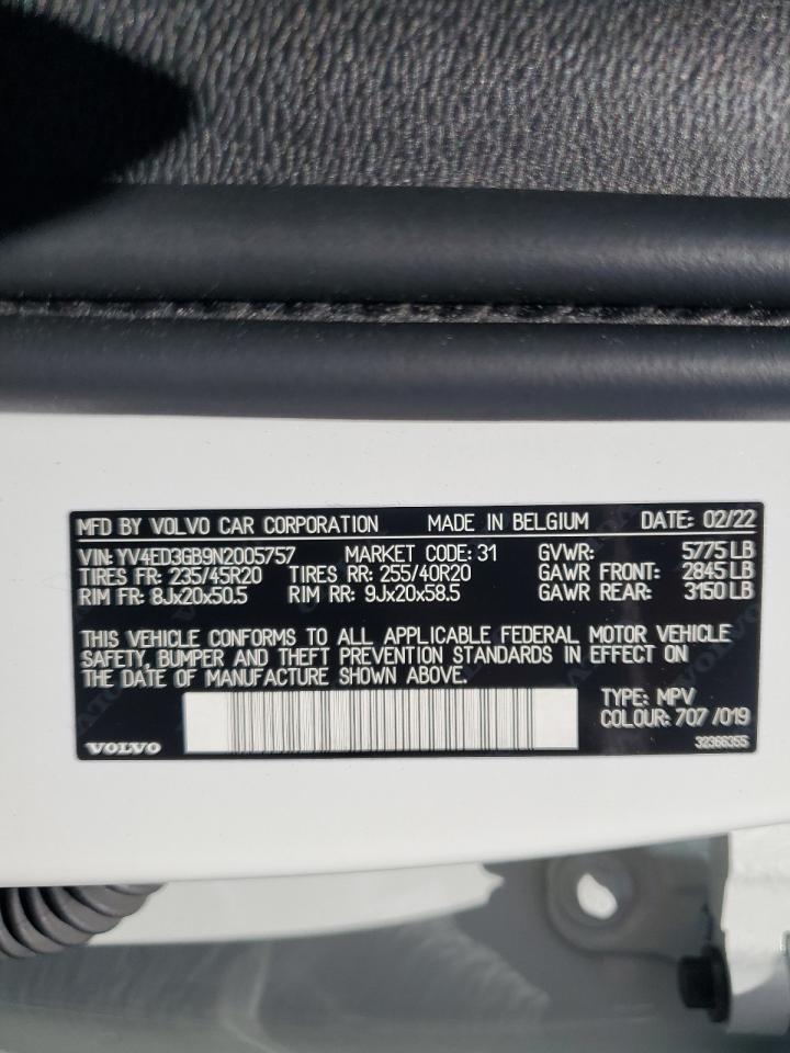 YV4ED3GB9N2005757 2022 Volvo C40 P8 Recharge Ultimate