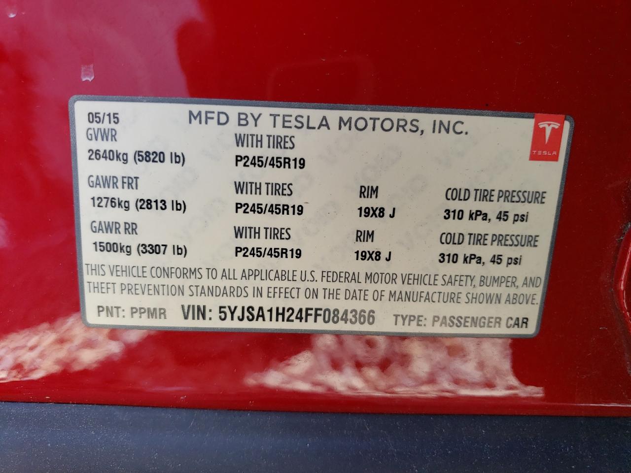 5YJSA1H24FF084366 2015 Tesla Model S 85D