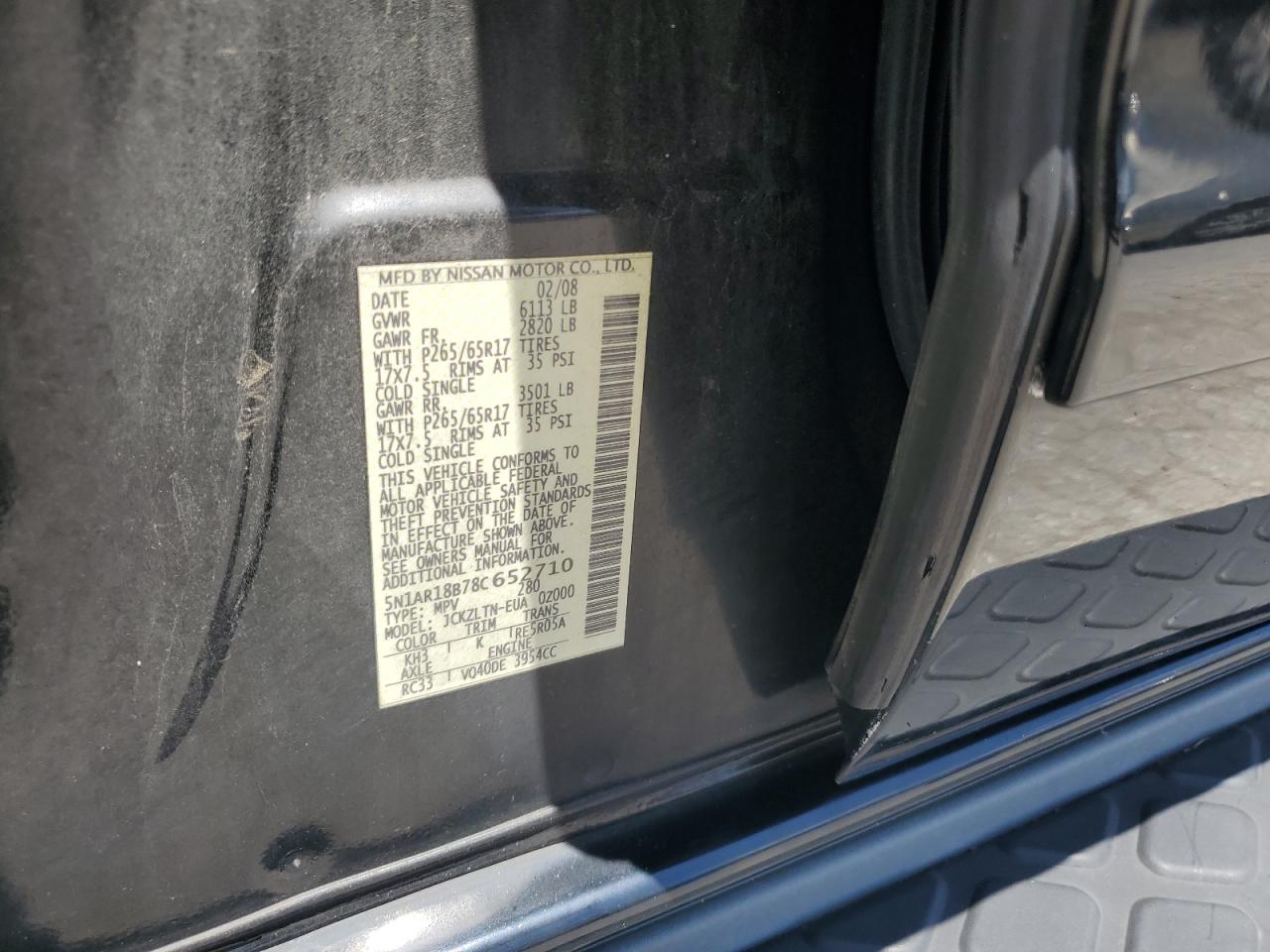 5N1AR18B78C652710 2008 Nissan Pathfinder S