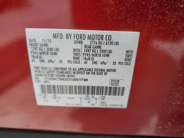 2016 Ford Explorer VIN: 1FM5K7B82GGB61748 Lot: 59410784