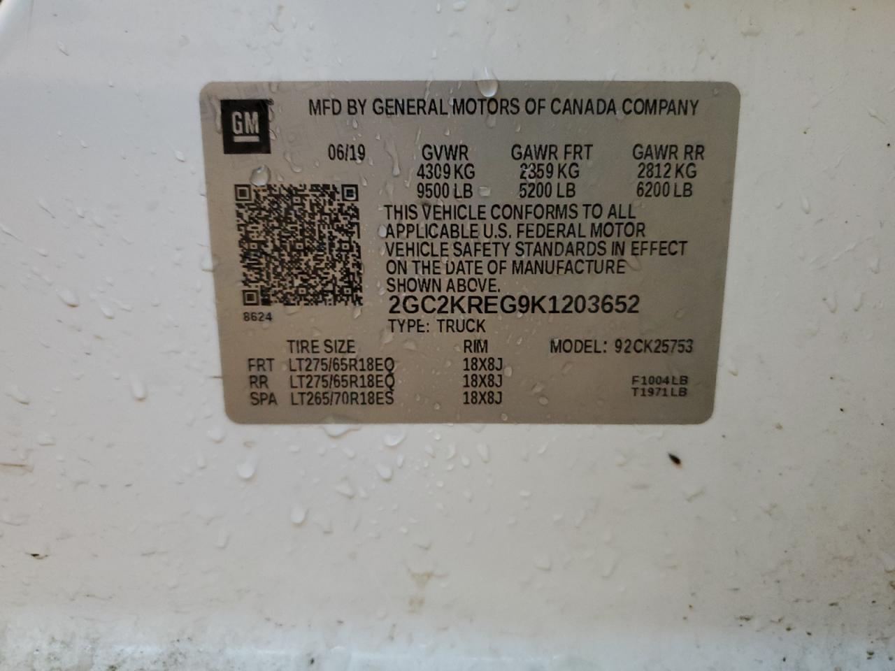2GC2KREG9K1203652 CHEVROLET ALL Models 2019