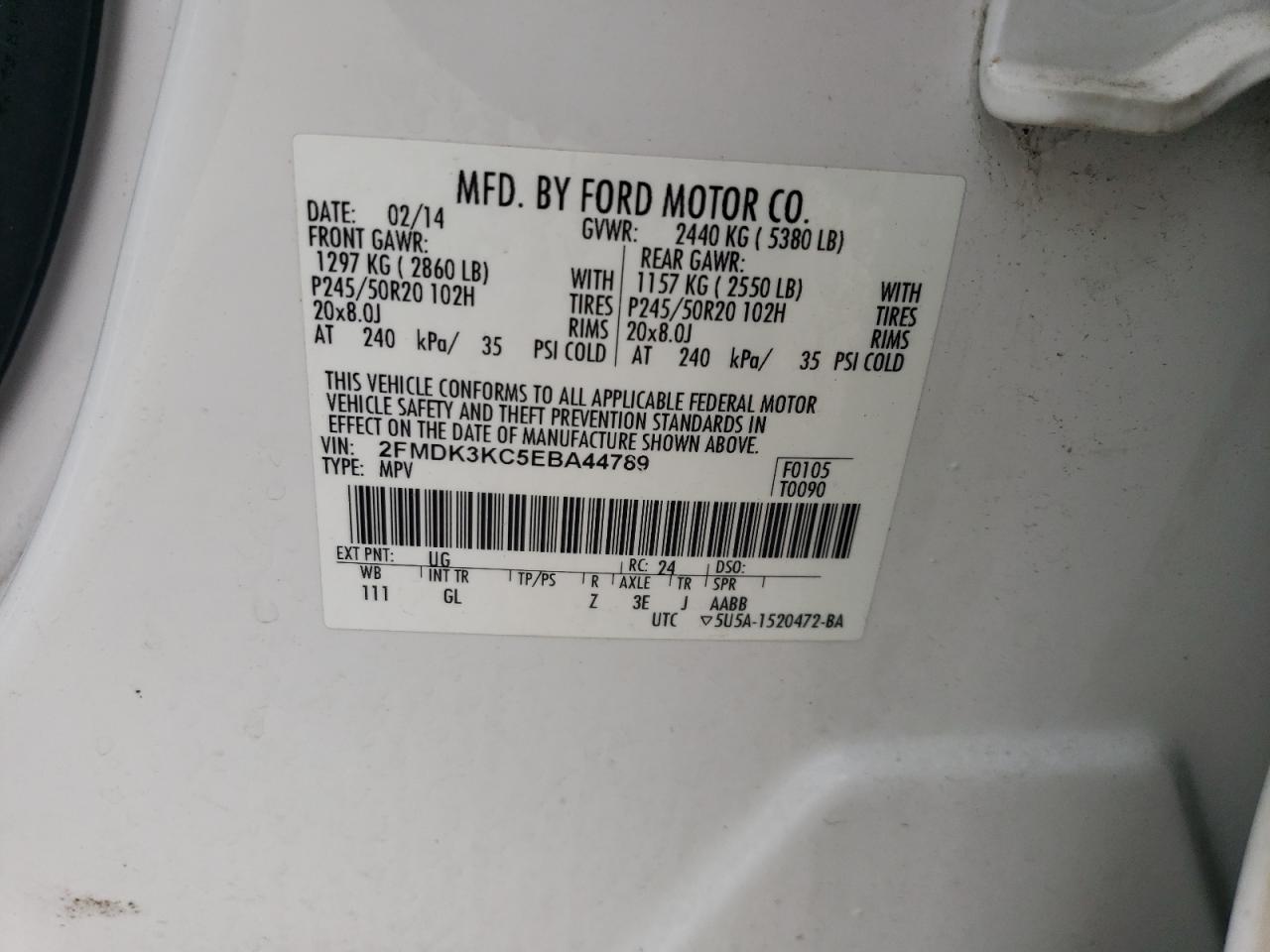 2FMDK3KC5EBA44789 2014 Ford Edge Limited