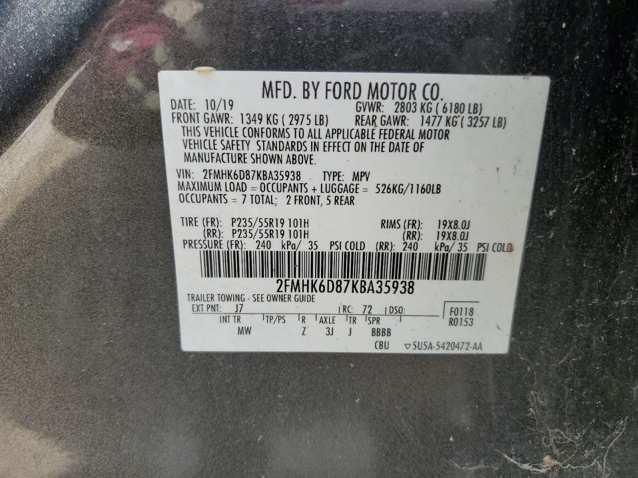 2FMHK6D87KBA35938 2019 Ford Flex Limited