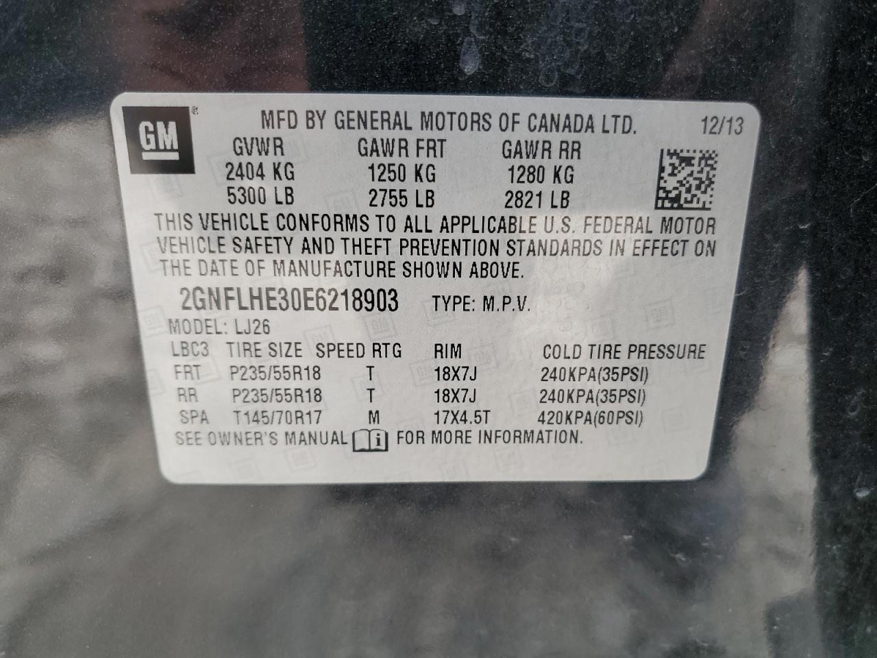 2GNFLHE30E6218903 2014 Chevrolet Equinox Ltz