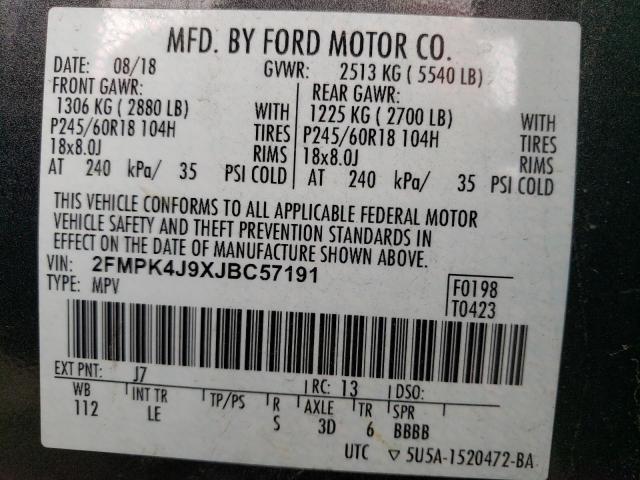 2018 Ford Edge Sel VIN: 2FMPK4J9XJBC57191 Lot: 57939724