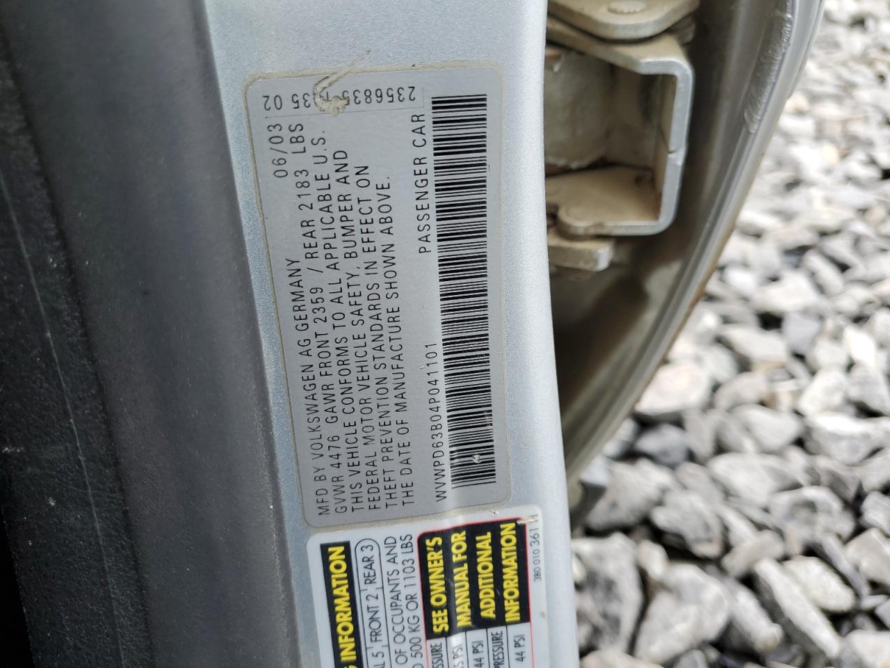 WVWPD63B04P041101 2004 Volkswagen Passat Gls