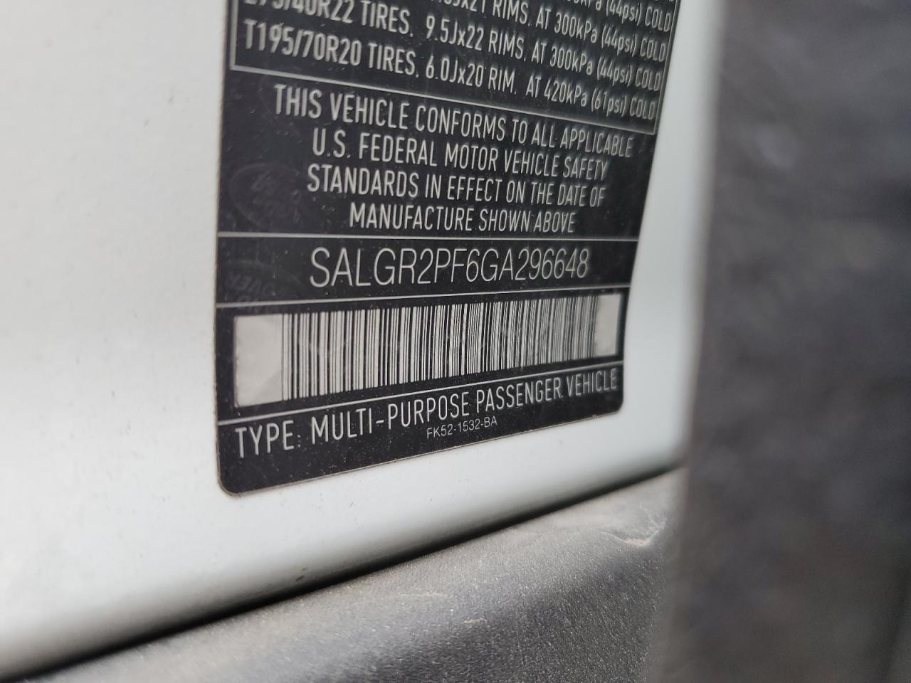 SALGR2PF6GA296648 2016 Land Rover Range Rover