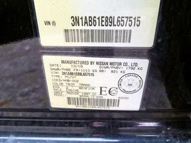 2009 Nissan Sentra 2.0 VIN: 3N1AB61E89L657515 Lot: 57385904